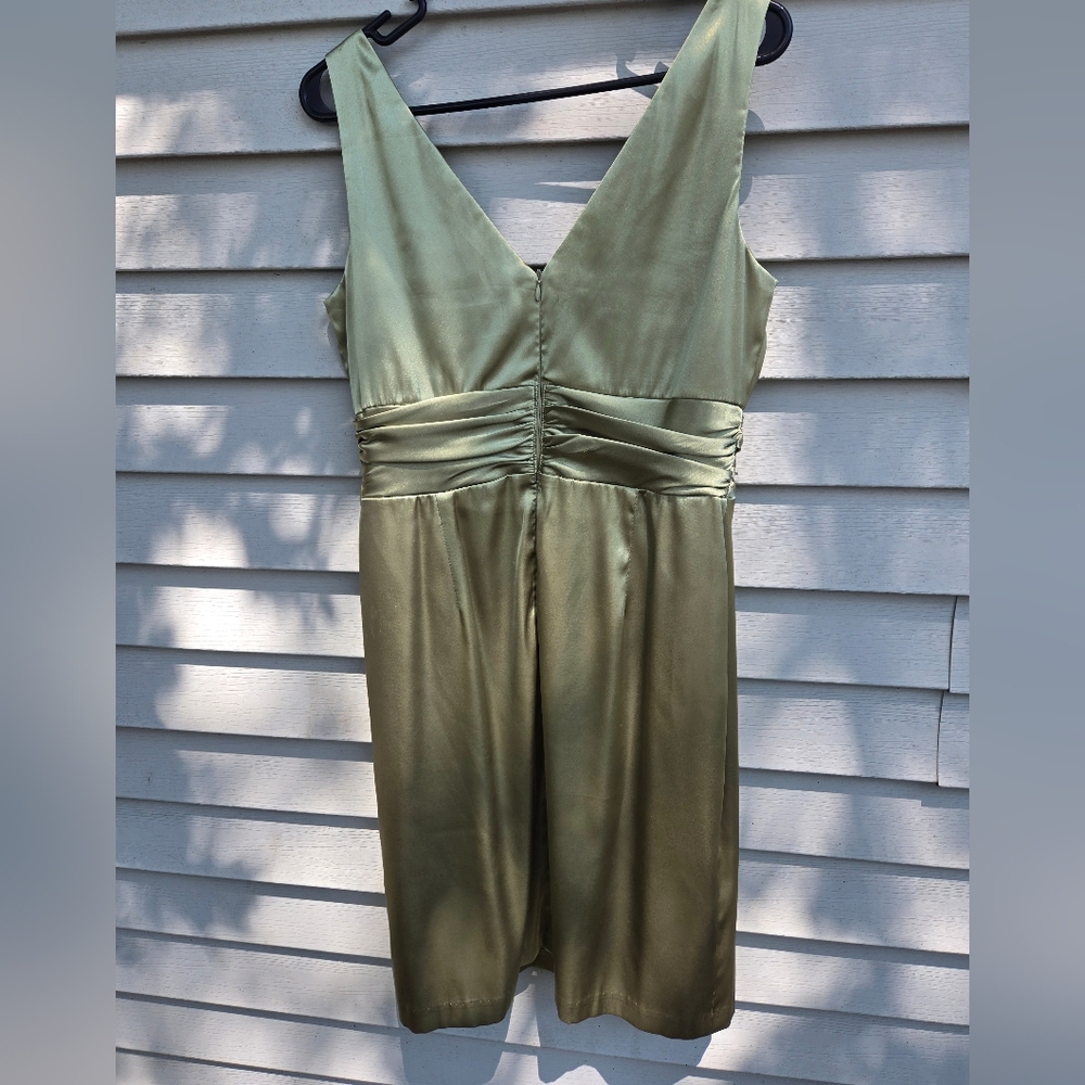 Eliza J New York Satin Midi Dress in Olive Green - Picture 3 of 10